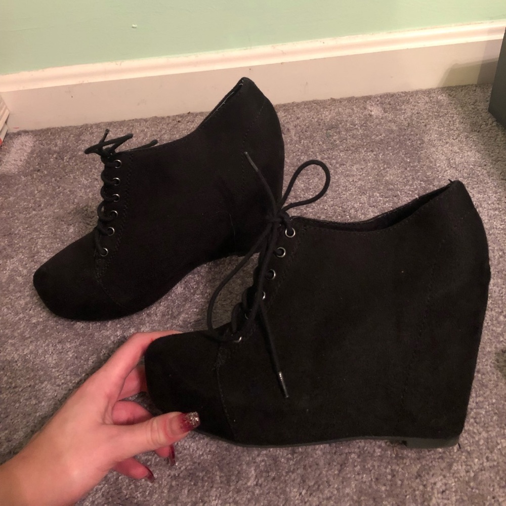 Black Suede Wedge Booties